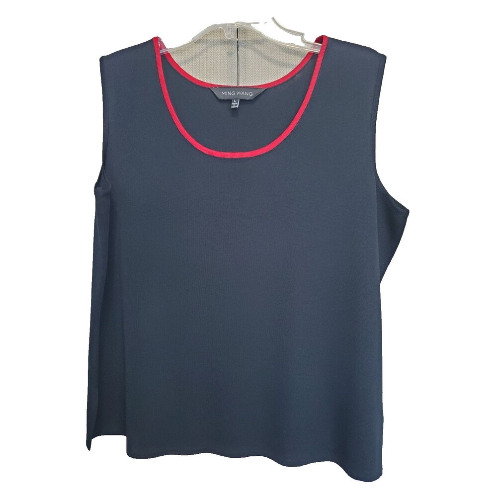 Ming Wang Black Red Trim Sleeveless Tank Top Shell Size Large